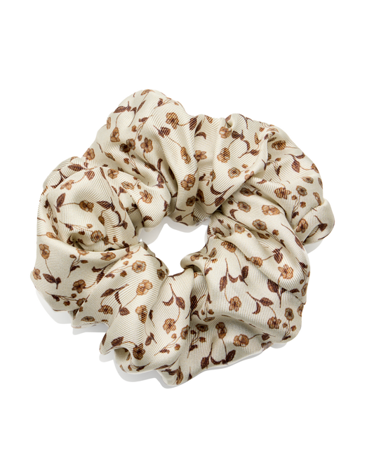 Silk Scrunchie in Sepia Floral Silk