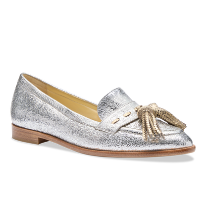 Janet Loafer in Silver Crackle Leather