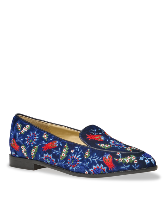 Judy Loafer in Sapphire Floral Printed Silk And Embroidery