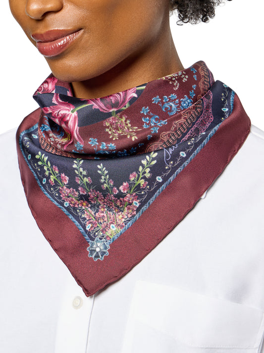 Filiigree Floral Scarf 45 in Navy Flora Silk