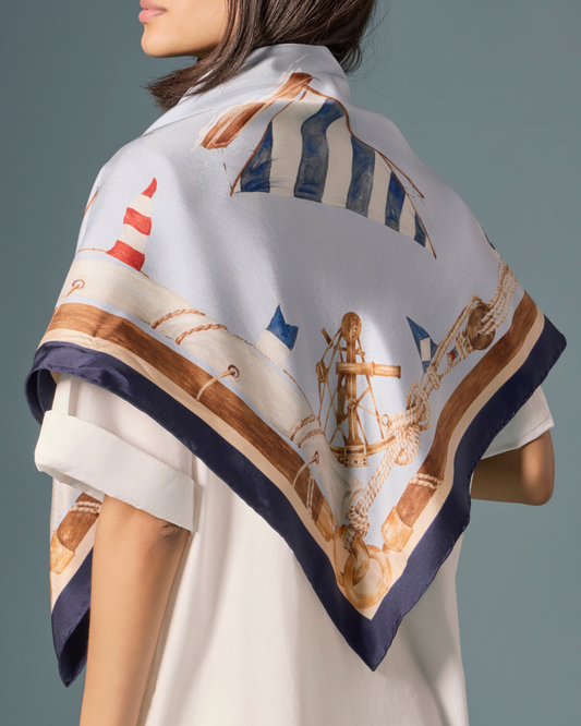 Beetle Cat Scarf 90 in Blue Nautical Silk