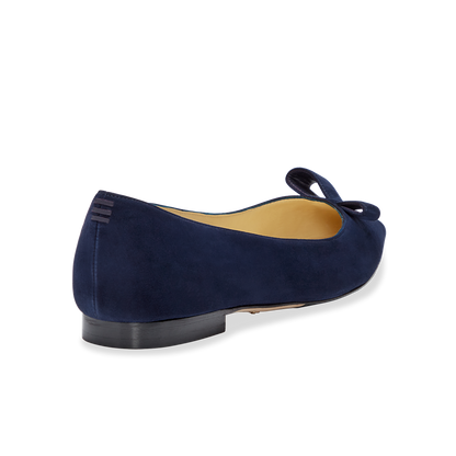 10mm Italian Made Natalie Pointed Toe Flat in Navy Suede