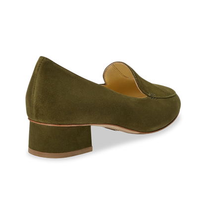 30mm Italian Made Rosie Flat in Olive Suede