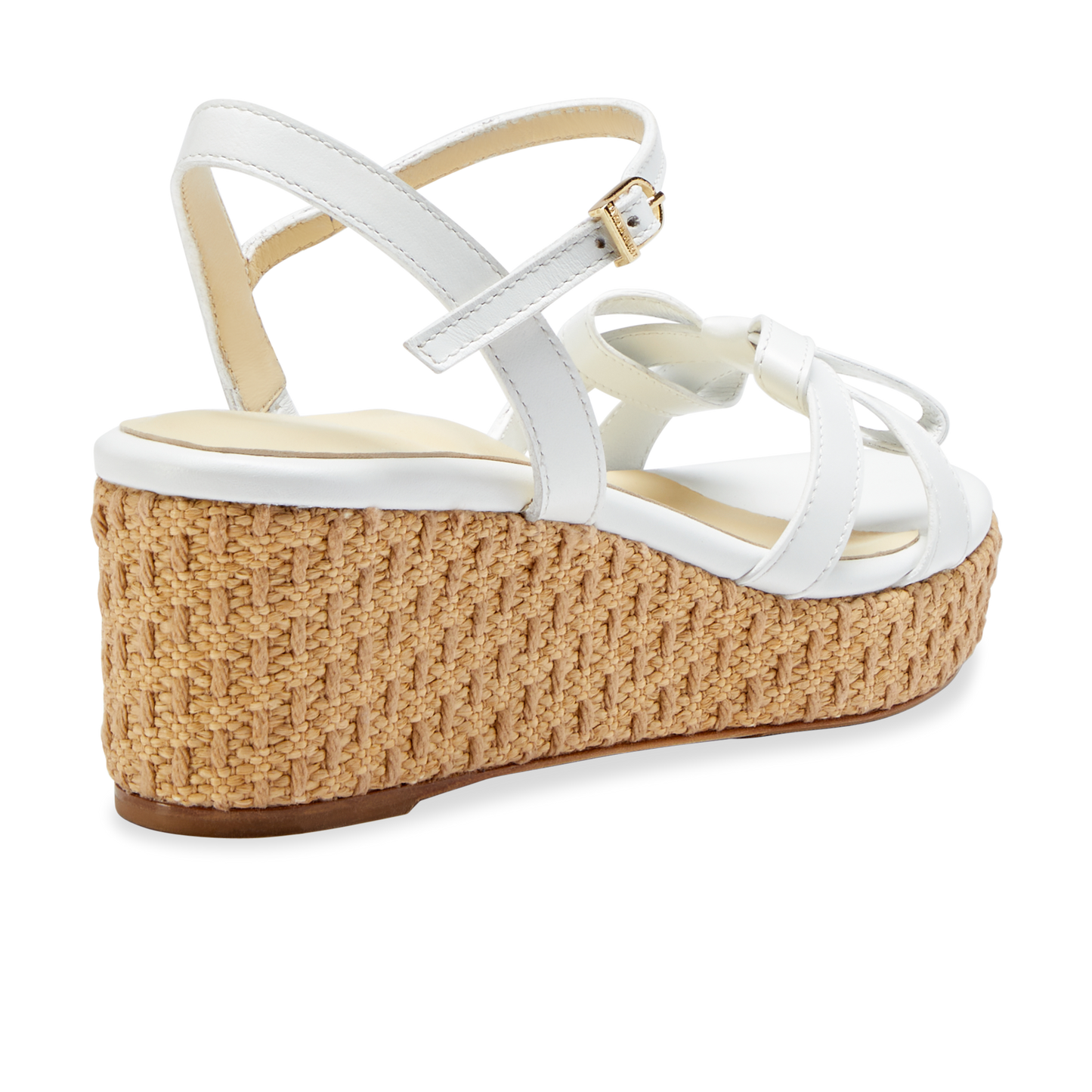 Mirjana Wedge 50 in White Vacchetta & Raffia
