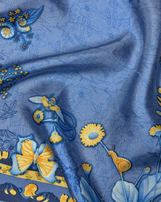 Butterfly Scarf 45 in Blue & Yellow Floral Silk