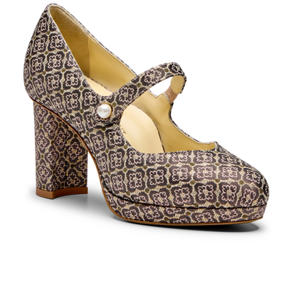 Perfect Mary Jane Platform 85 in Plum Metallic Jacquard