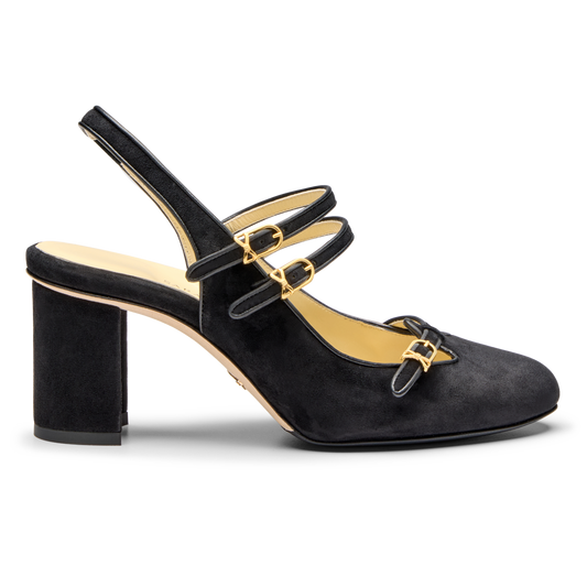 Mary Gail Mary Jane Sling 70 in Black Suede