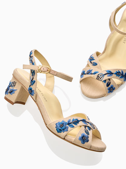 Perfect Crossover Sandal 50 in Navy Floral Linen