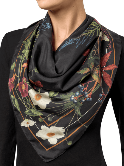 Sarah Flint X Mary Orton Bordeaux Floral Scarf 90 in Black Floral Silk