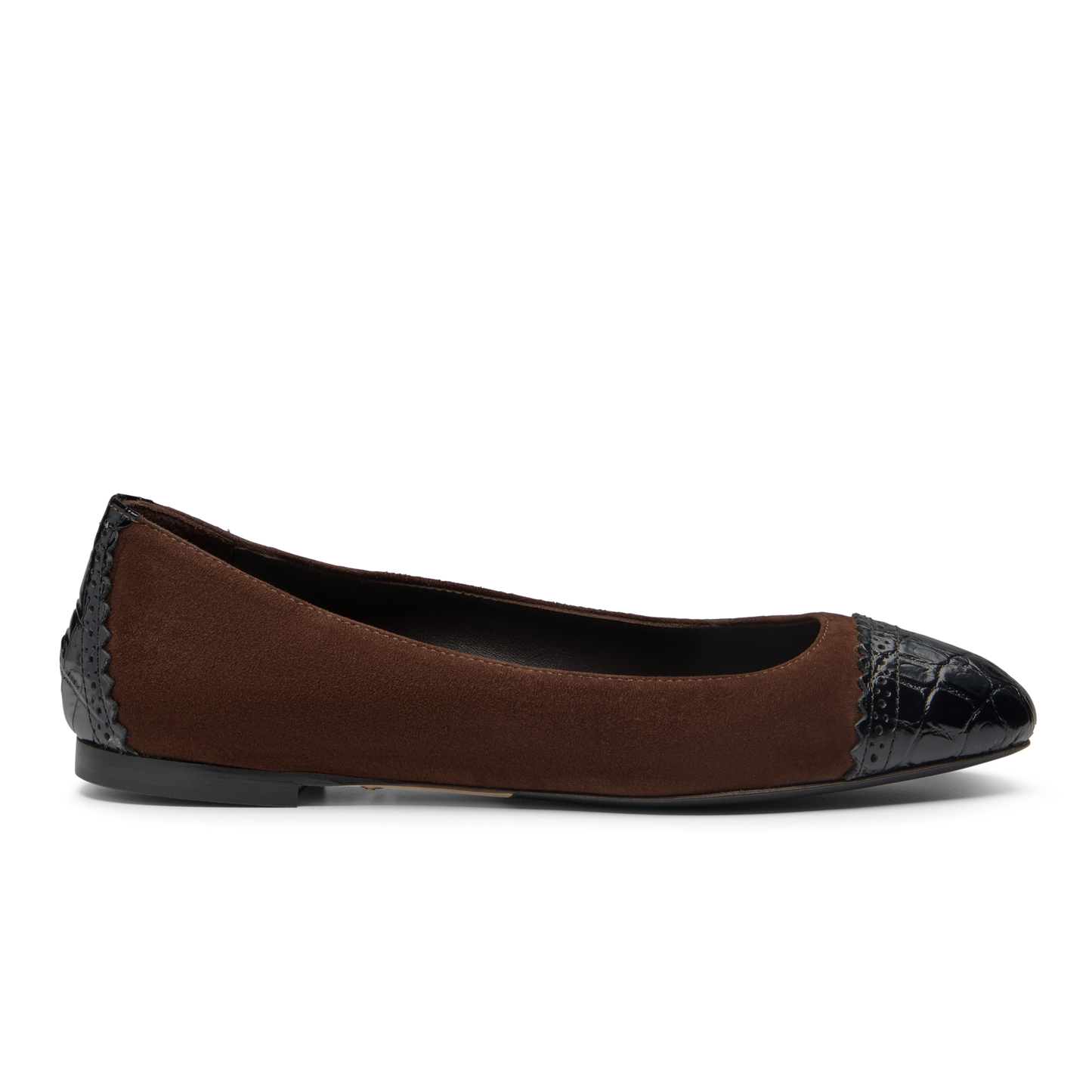 Sarah Flint X Mary Orton Cap Toe Flat in Deep Espresso Suede