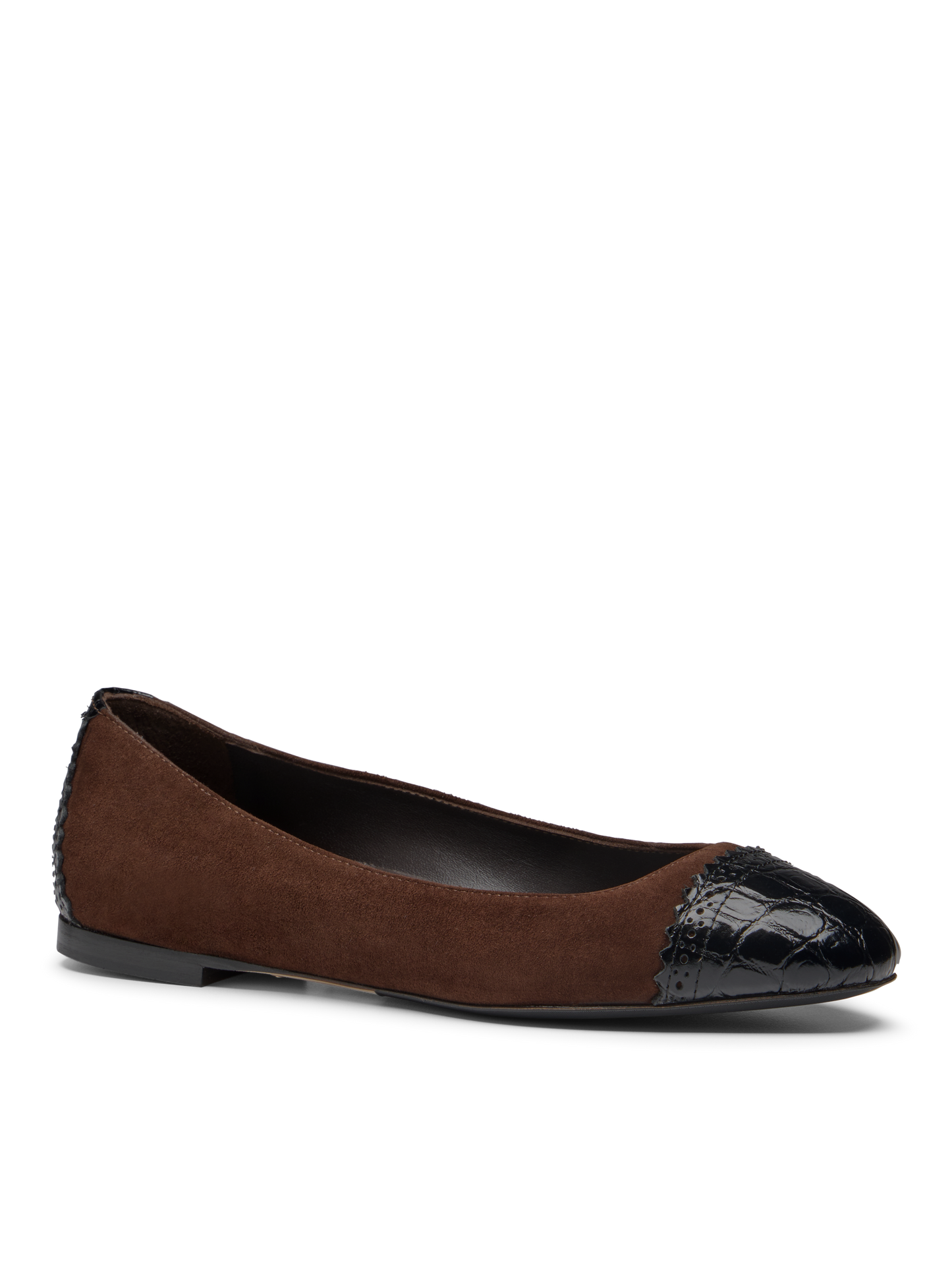 Sarah Flint X Mary Orton Cap Toe Flat in Deep Espresso Suede
