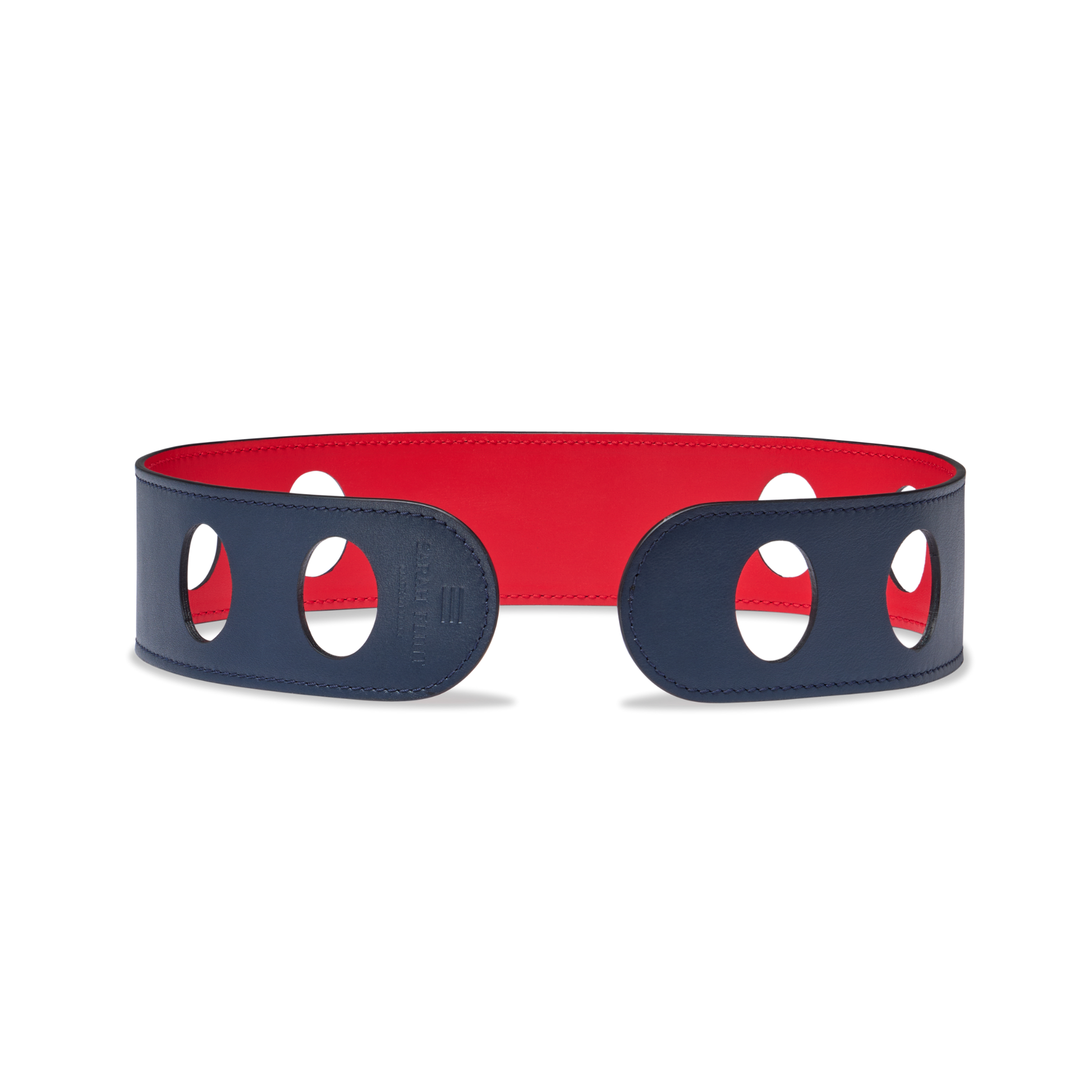 Reversible Scarf Waist Belt in Navy And Red Calf