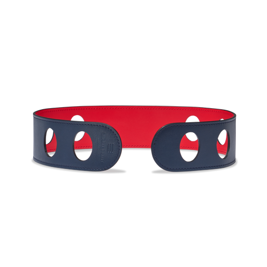 Reversible Scarf Waist Belt in Navy And Red Calf