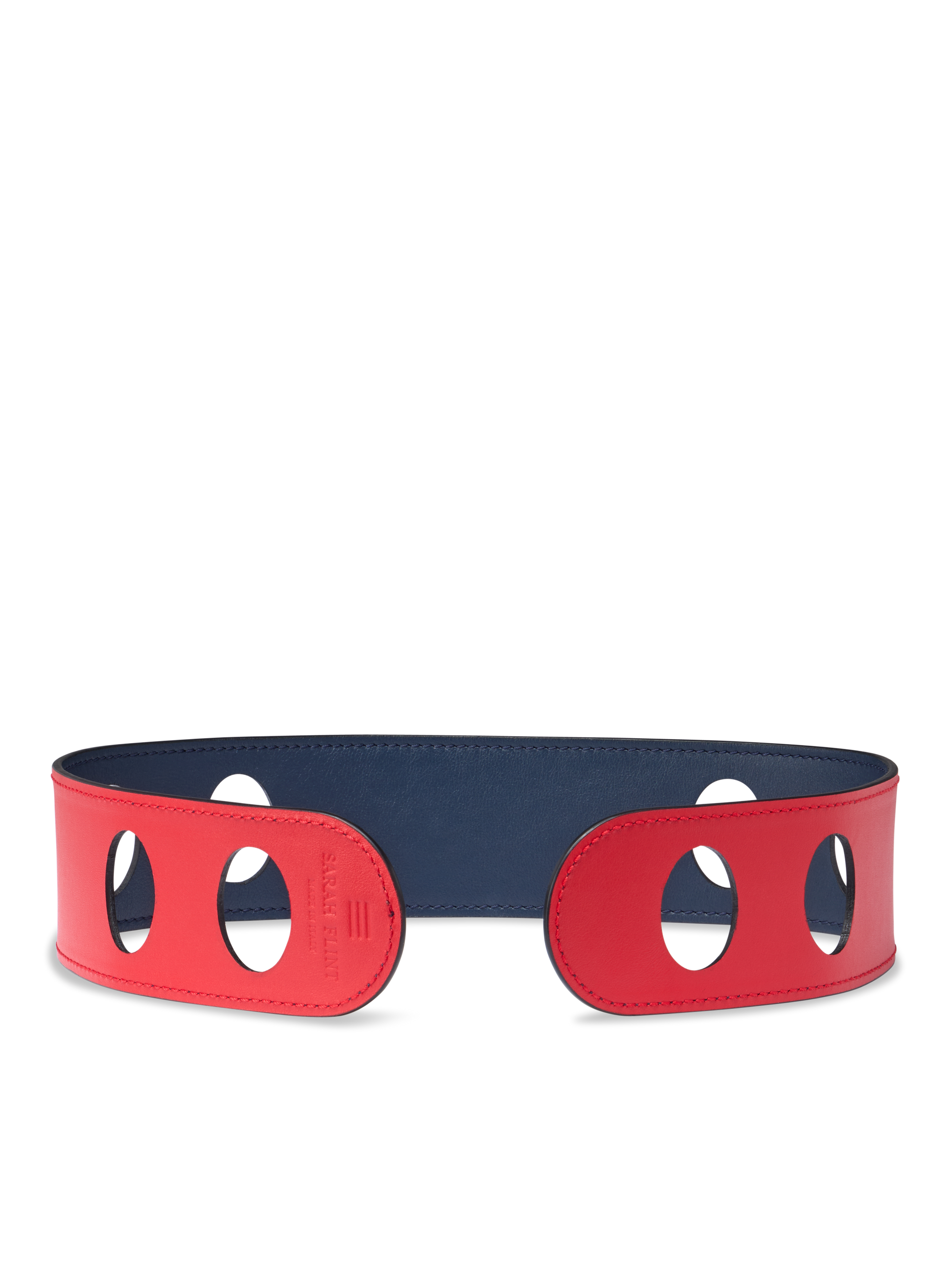 Reversible Scarf Waist Belt in Navy And Red Calf