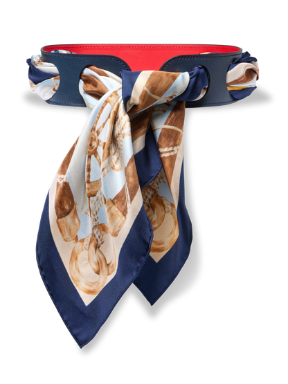 Reversible Scarf Waist Belt in Navy And Red Calf