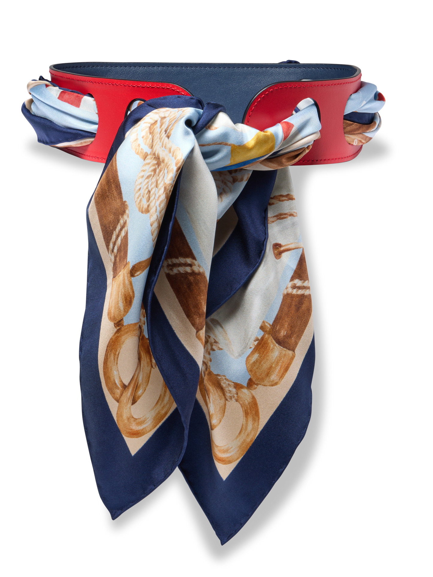 Reversible Scarf Waist Belt in Navy And Red Calf