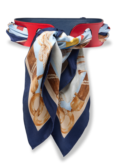 Reversible Scarf Waist Belt in Navy And Red Calf