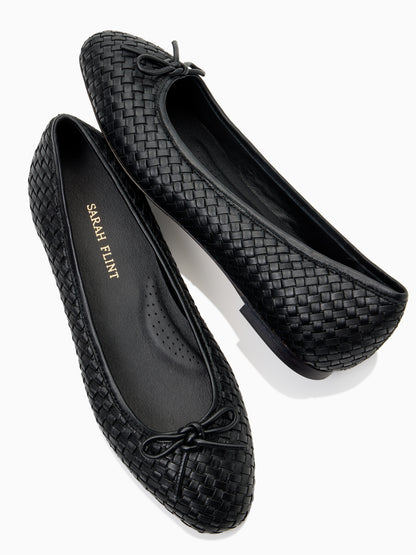 Perfect Ballet Flat in Black Woven Calf