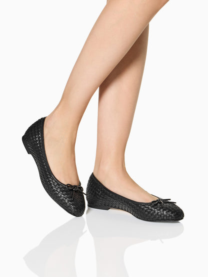 Perfect Ballet Flat in Black Woven Calf