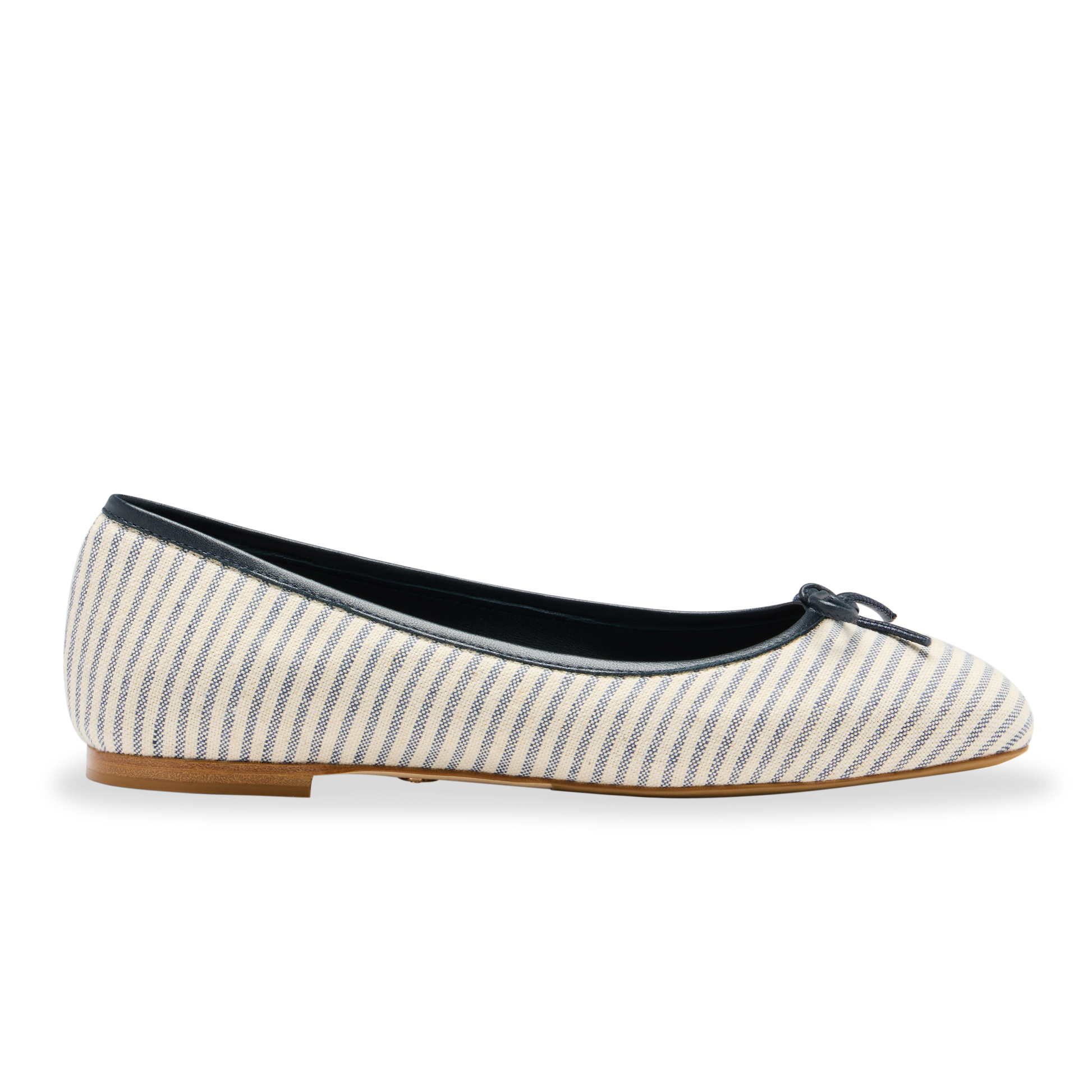 Perfect Ballet Flat in Navy Striped Linen