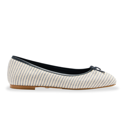 Perfect Ballet Flat in Navy Striped Linen