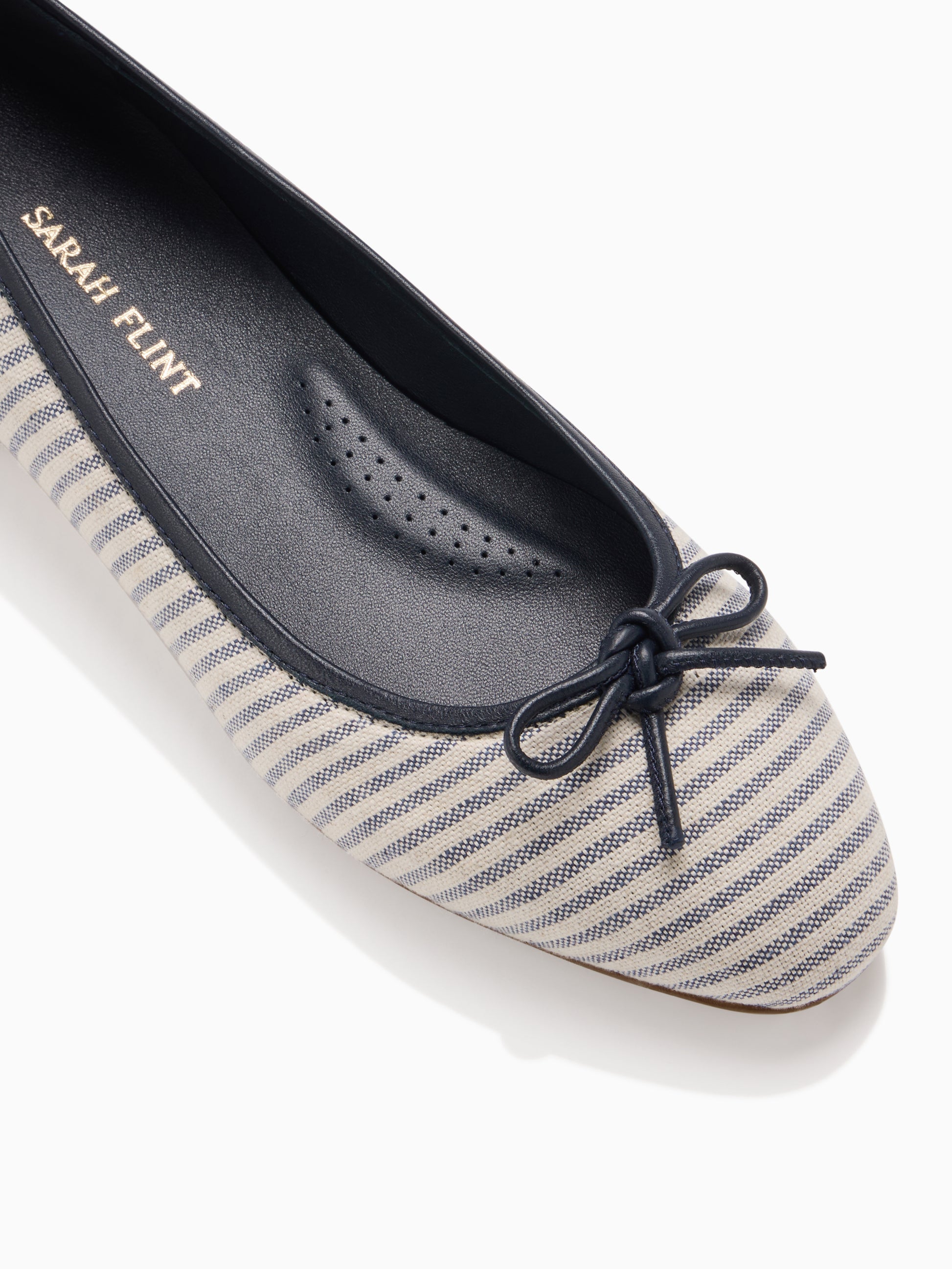 Perfect Ballet Flat in Navy Striped Linen
