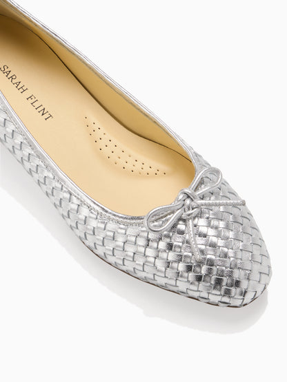 Perfect Ballet Flat in Silver Woven Calf