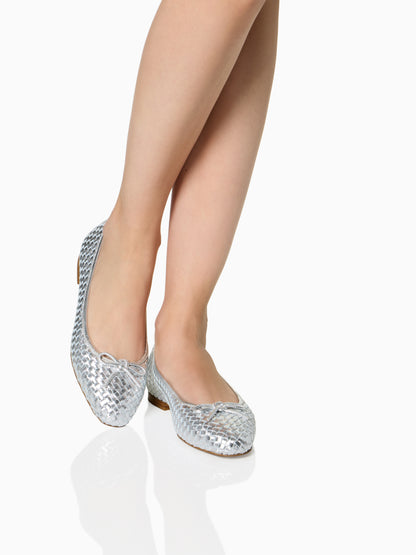 Perfect Ballet Flat in Silver Woven Calf