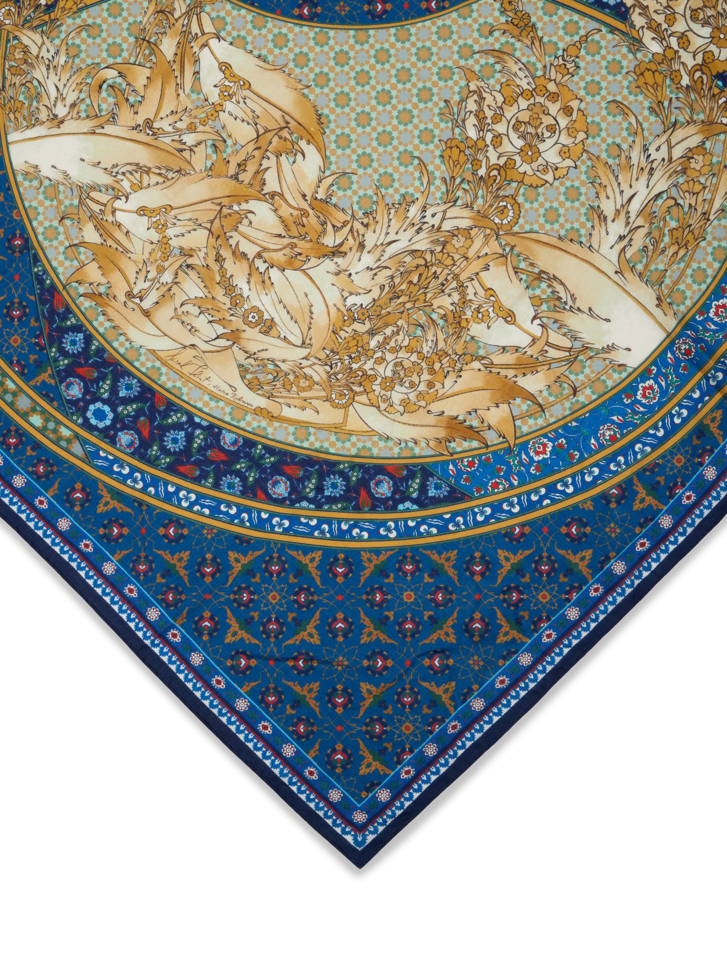 Mosaic Garden Scarf 140 in Sapphire Floral Cashmere Silk