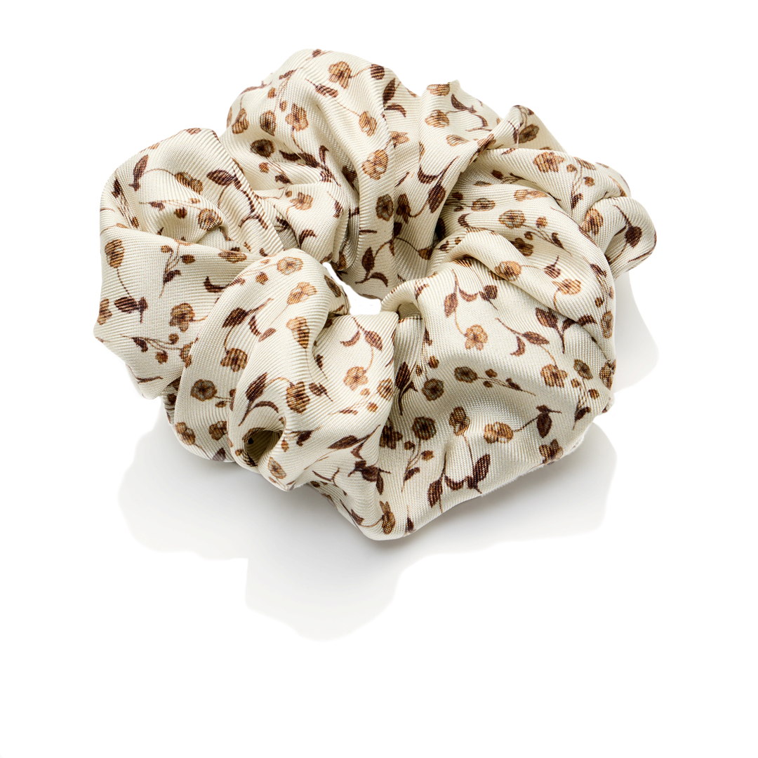 Silk Scrunchie in Sepia Floral Silk