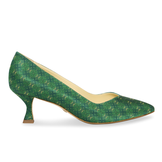 Perfect Kitten Pump 50 in Court Green Jacquard