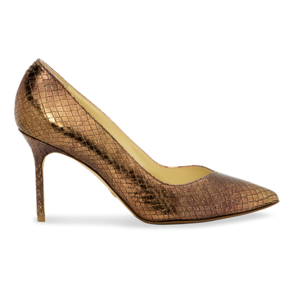Perfect Pump 85 in Gold Snake Embossed Leather