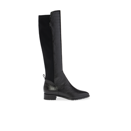 Perfect Stretch Boot 30 in Black Croc Embossed Leather