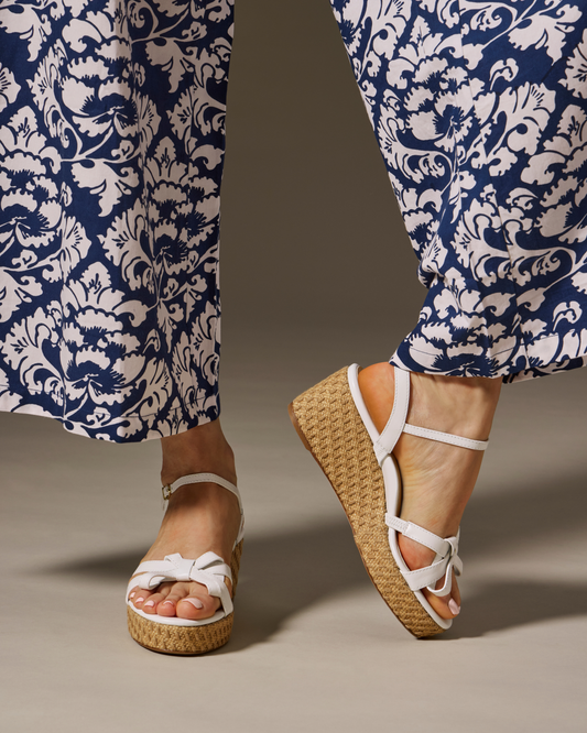 Mirjana Wedge 50 in White Vacchetta & Raffia