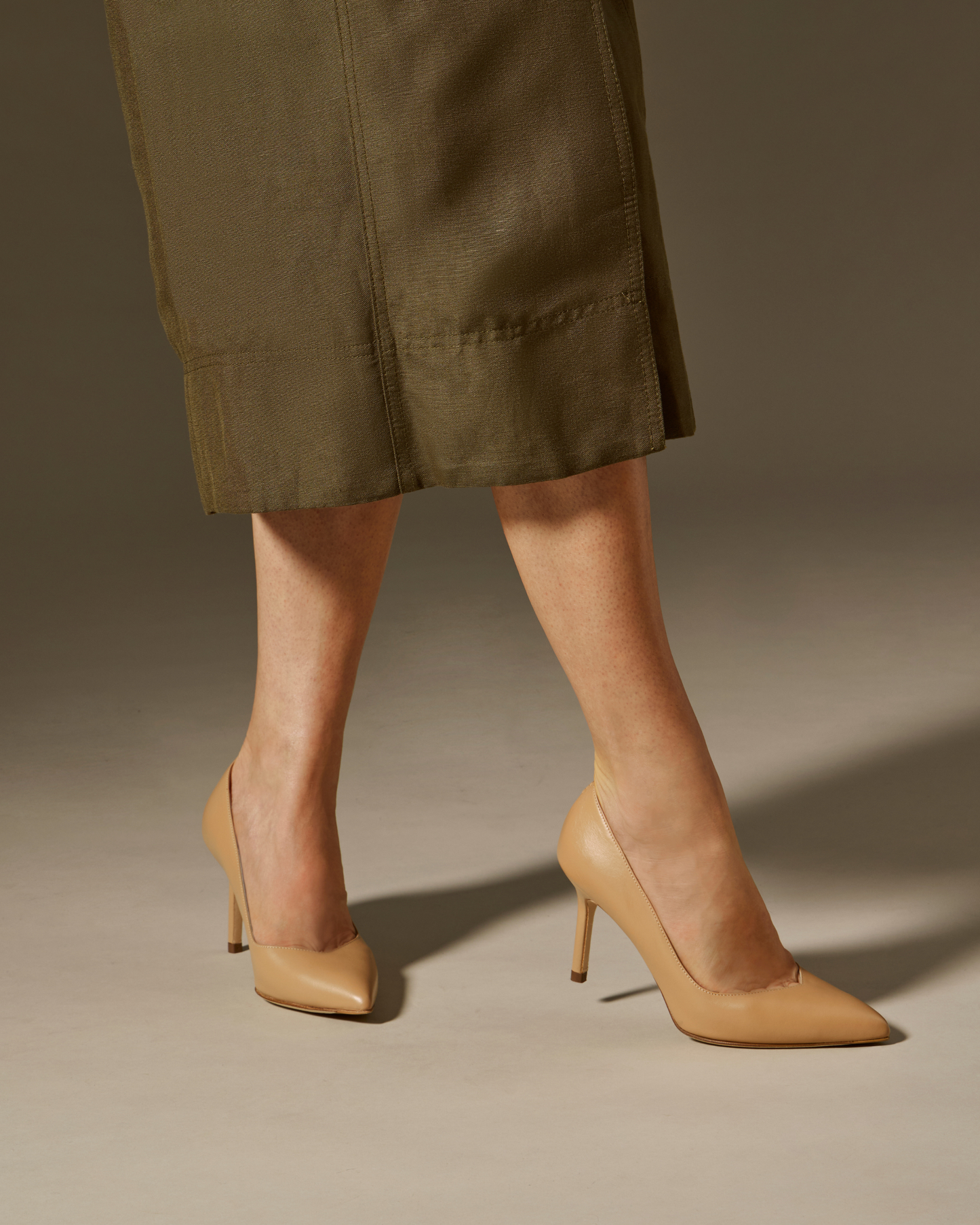 85mm Italian Made Pointed Toe Pump in Sand Calf
