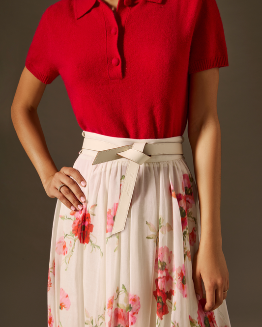 Knot Belt in Cream And Saddle Calf