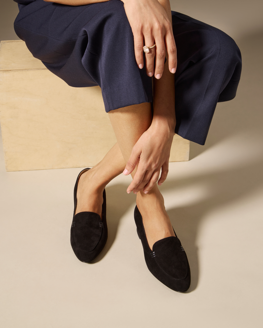 30mm Italian Made Rosie Flat in Black Suede