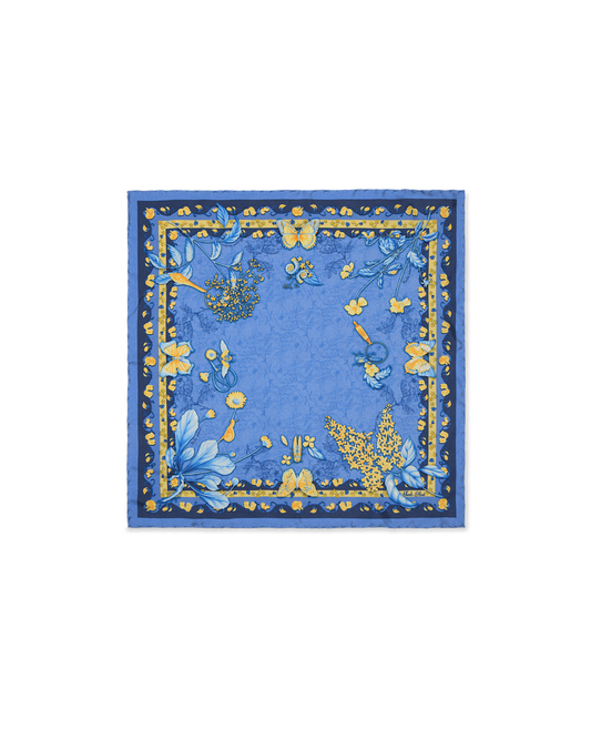 Butterfly Scarf 45 in Blue & Yellow Floral Silk