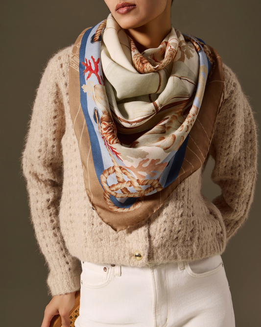 Mariner's Scarf 140 in Cream Nautical Cashmere-Silk