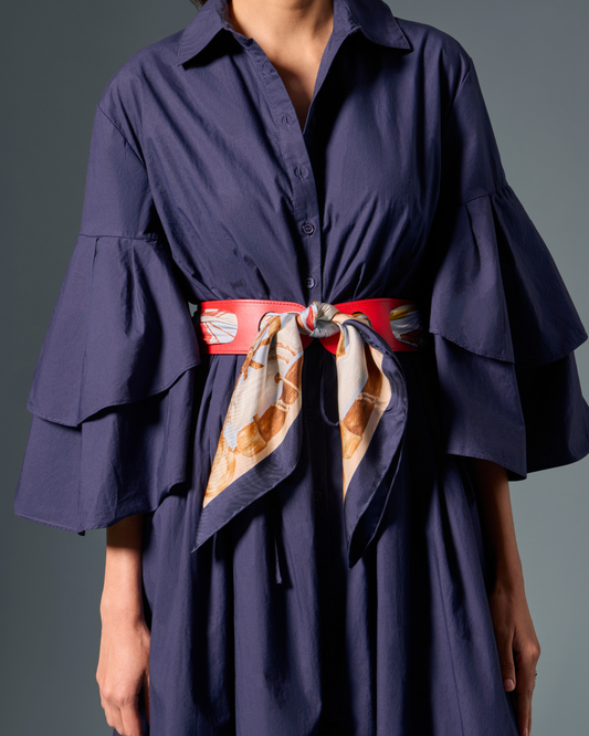 Reversible Scarf Waist Belt in Navy And Red Calf