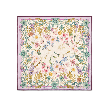 Secret Garden Scarf 90 in White Floral Silk