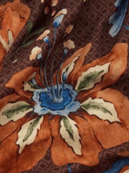 The Dashwood Floral Scarf 140 in Chocolate Cashmere-Silk