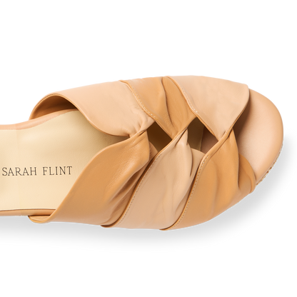 Perfect Arabesque Wedge 80 in Two-Tone Camel Nappa & Woven Wedge