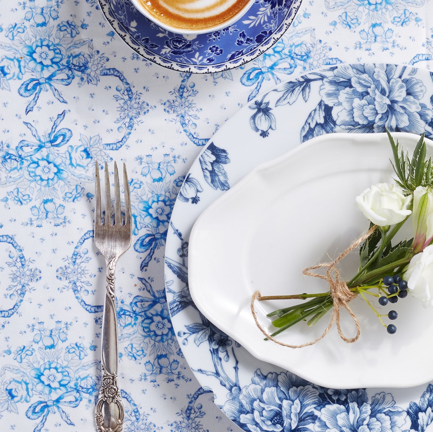 4-Piece Rectangular Placemat Set Sarah Flint x Maman Blue And White Cotton