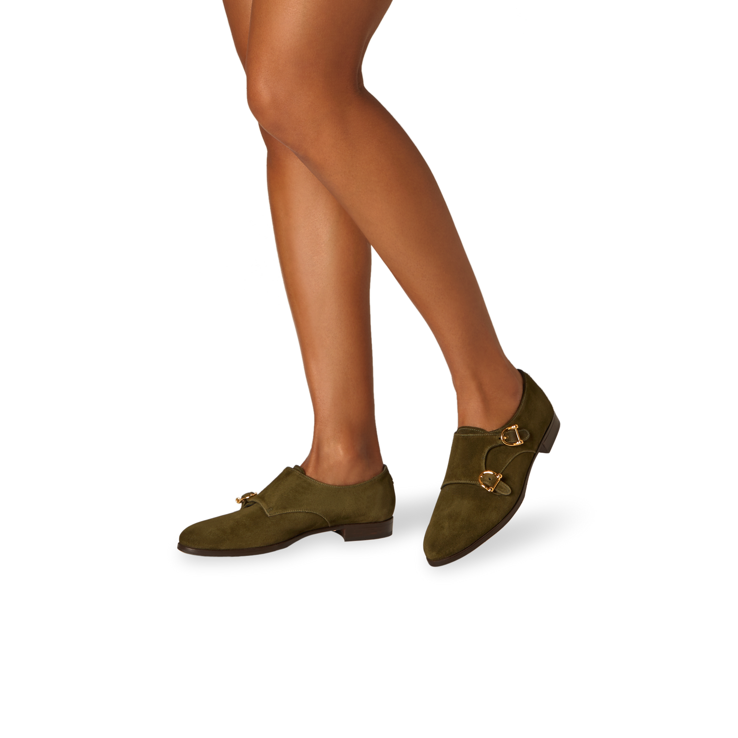 15mm Italian Made Almond Toe Double-monk strap Loafer Flat in Olive Crosta