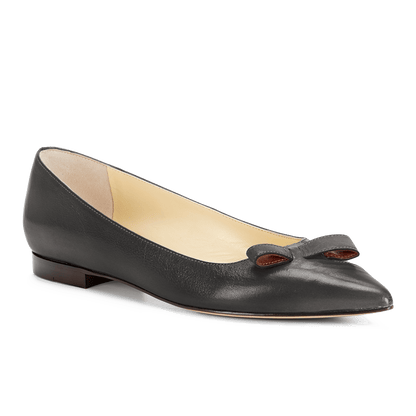 10mm Italian Made Natalie Pointed Toe Flat in Black Vacchetta