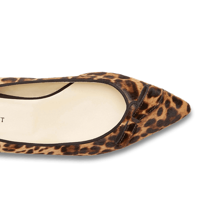 10mm Italian Made Natalie Pointed Toe Flat in Chocolate Leopard Hair Calf