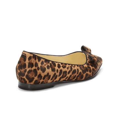 10mm Italian Made Natalie Pointed Toe Flat in Chocolate Leopard Hair Calf