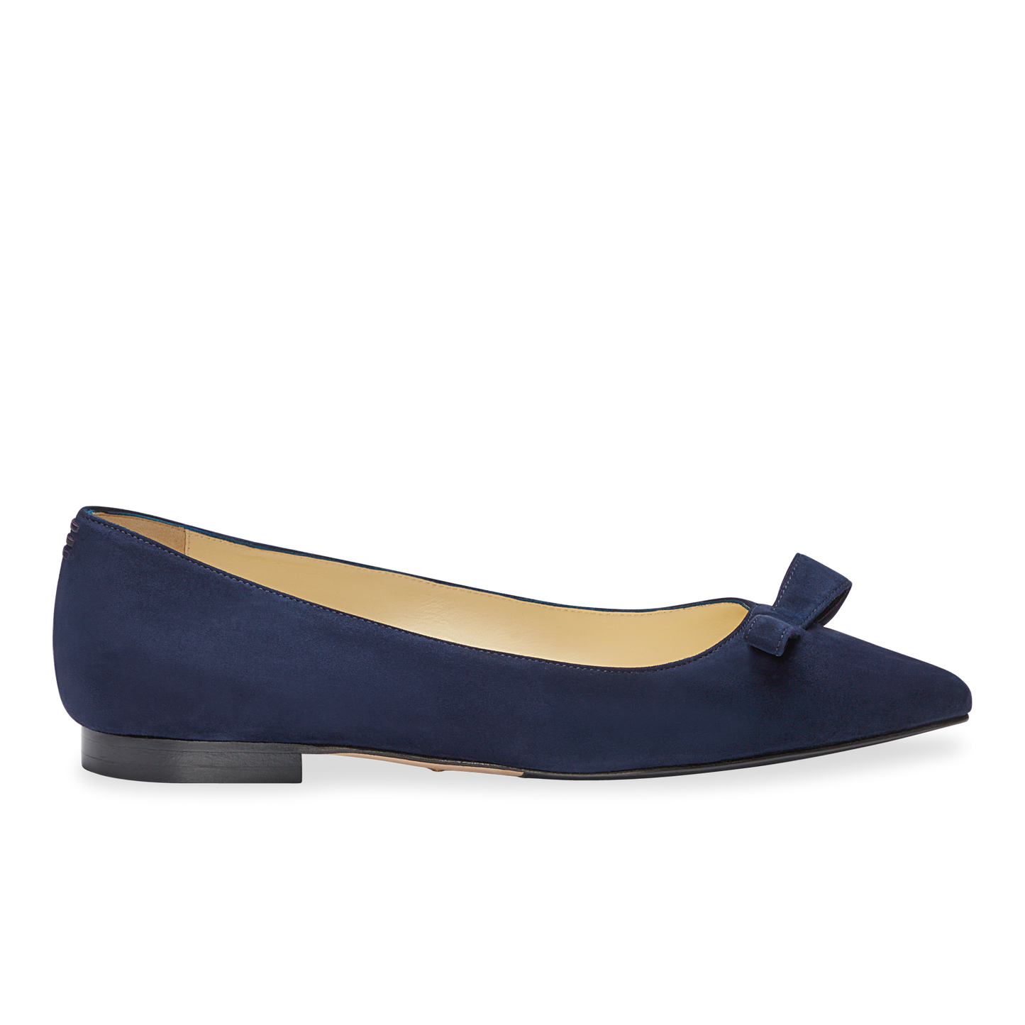 10mm Italian Made Natalie Pointed Toe Flat in Navy Suede