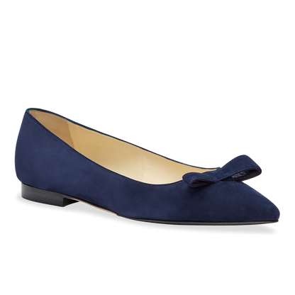 10mm Italian Made Natalie Pointed Toe Flat in Navy Suede